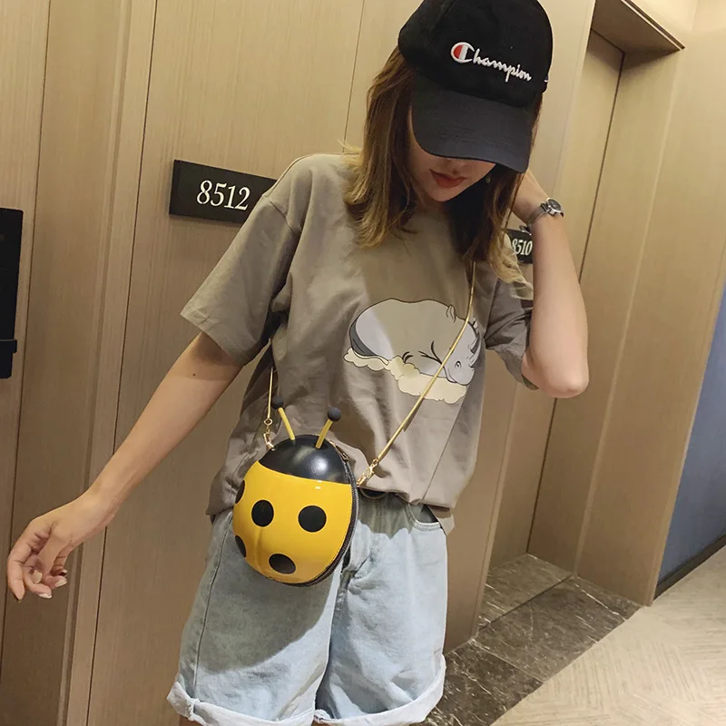 

New cartoon small bag female 2020 cute funny girl single shoulder messenger chain bag lady ladybug bag