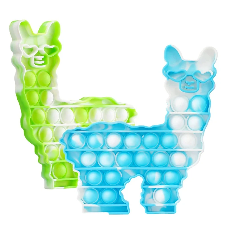 

2pcs Silicone Tie-dye Alpaca Push Sensory Toy Rainbow Simple Decompression Anti-Stress Toys For Children