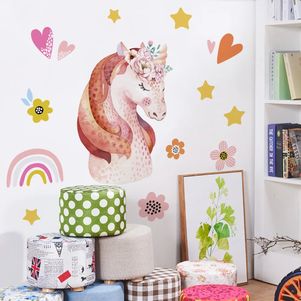 2 листа большой размер единорог Настенный декор наклейки на стену для девочек