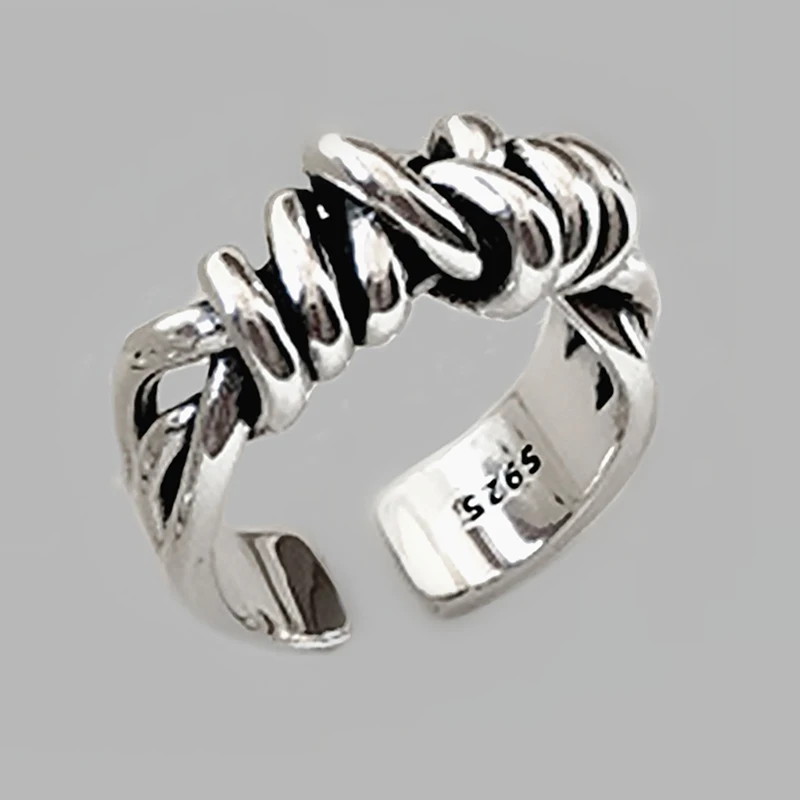 

925 Sterling Silver Vintage Woven Winding Rings for Women Line Knotted Opening