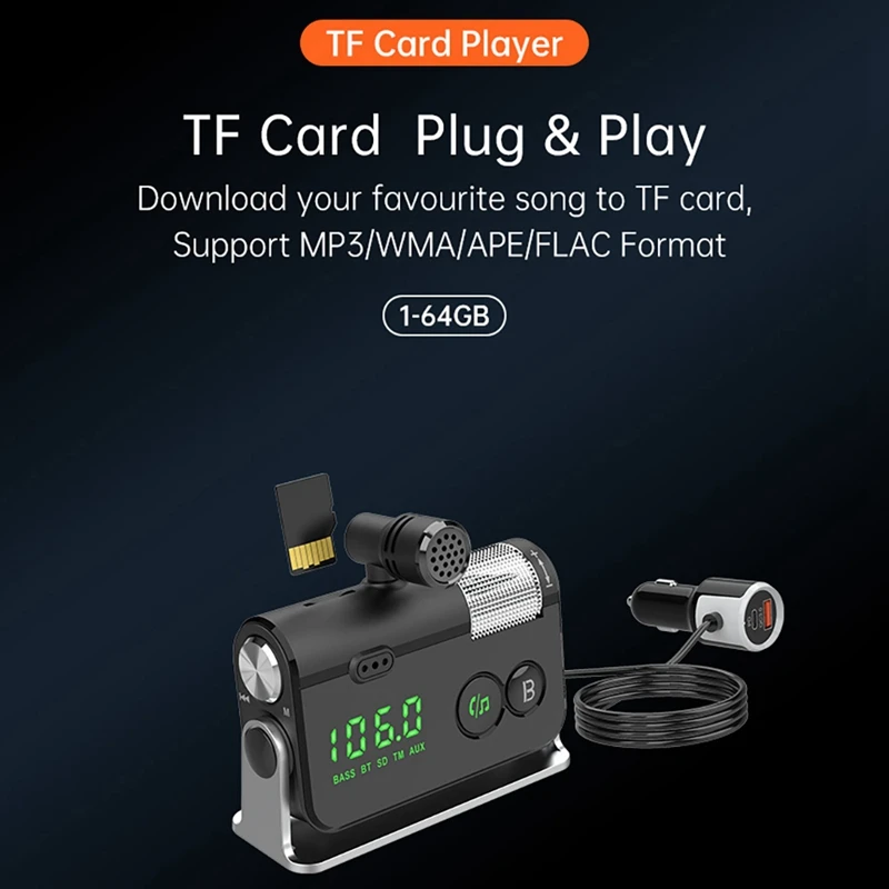 

Bluetooth FM Transmitter Bluetooth Audio Adapter for Car with Color Screen QC 3.0 PD Aux Hands-Free Calls for Car BC73