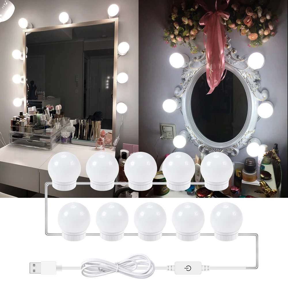 Макияж Led-подсветка маленького зеркала лампы 220 В Led USB кабель 5 в затемняемый туалетный столик лампа EU US Plug оформление ванной комнаты Комплект зеркальных огней