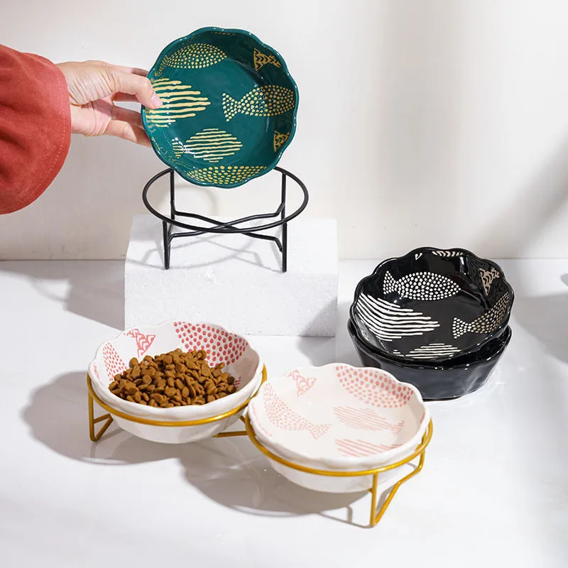 

Cute Pet Food Bowl Dog Bowl Cartoon Cat Accessories Pet Feeder with Golden Iron Frame Cat Water Bowls Ceramic Cat Supplies