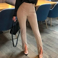autumn women new casual tight fit leg opening split pants solid color ol high waist fashion streetwear trousers red black khaki