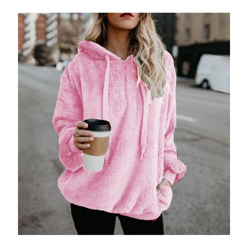 Пуловер женский плюшевый с капюшоном и длинным рукавом размеры до 4XL|Женские