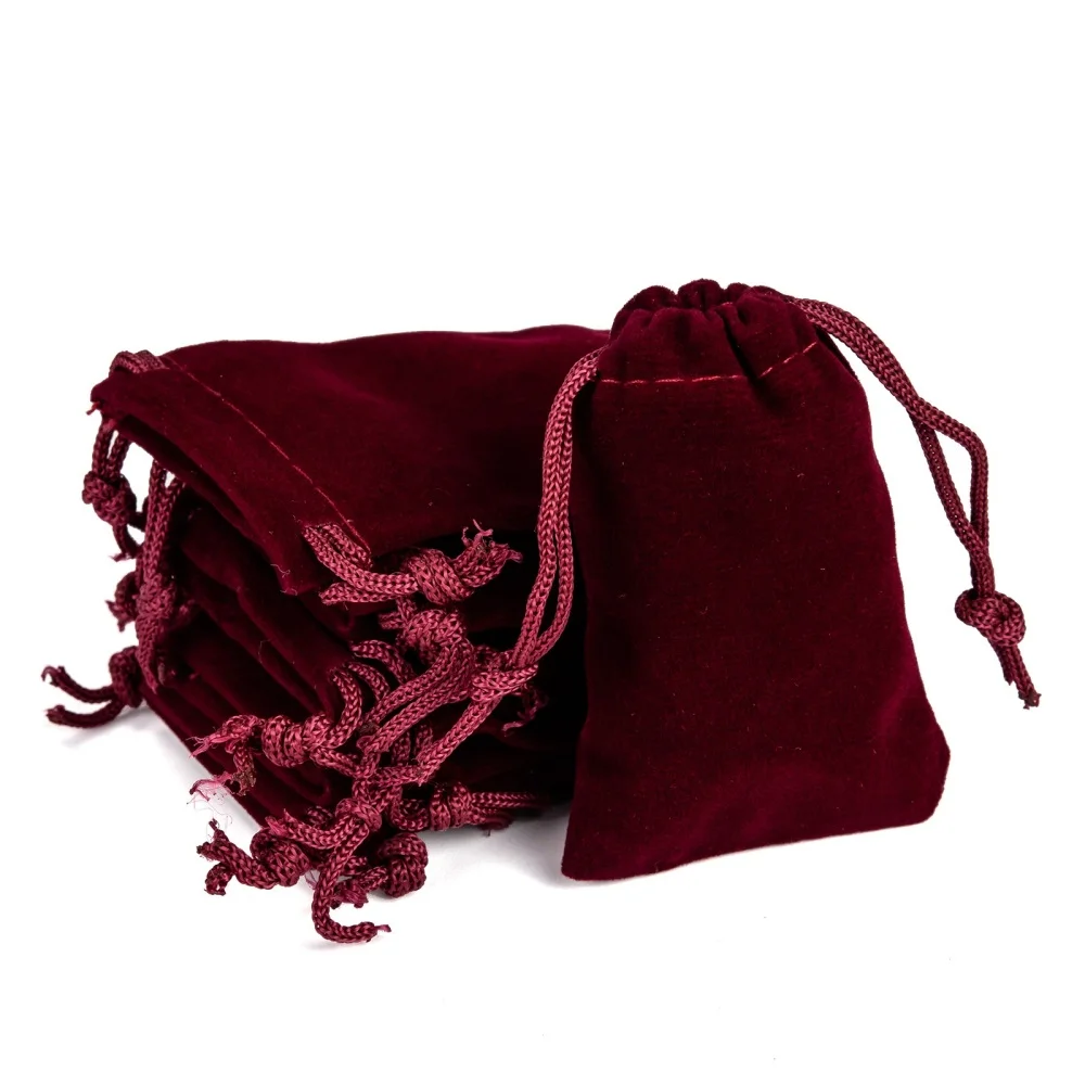 

50 pc Rectangle Velvet Pouches Gift Bags Dark Red 7x5cm
