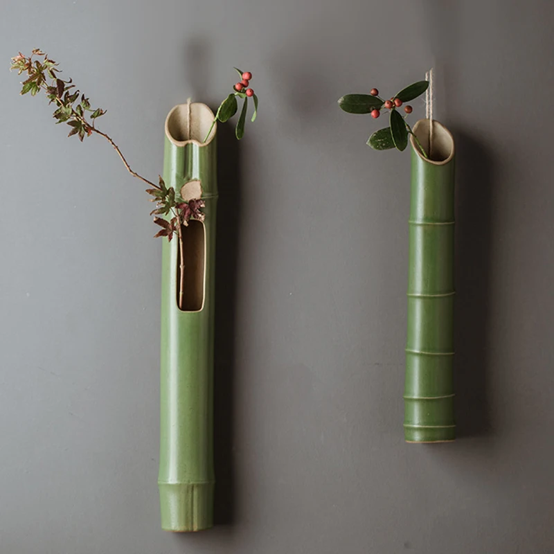 

Лидер продаж, Цзиндэчжэнь, креативные керамические бамбуковые подвесные горшки, украшения, держатель для цветов, настенный горшок, домашня...