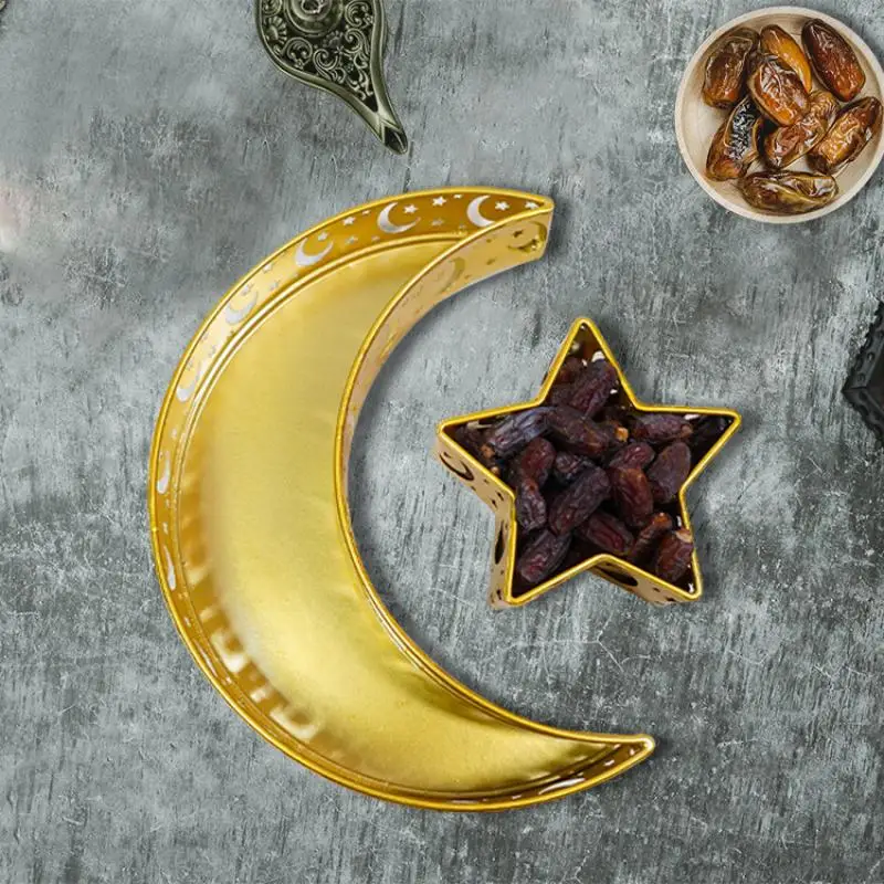 

Eid Mubarak Moon Star Dessert Tray Food Storage Container Tableware Wrought Iron Home Decoration Ramadan Muslim Islamic Festival