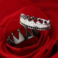 creative 2 pcsset princess luxury crown inlaid crystal rhinestone zircon female ring set for women wedding jewelry