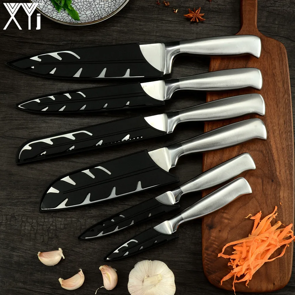 XYj 8pcs Stainless Steel Knife Set Comfortable Handle Sharp Blade Kitchen Chef Knife Sharpener Knife Holder Stand Cooking Tools