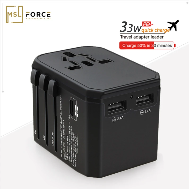 Универсальный дорожный адаптер PD QC3.0 33 Вт Международный питания для смартфона