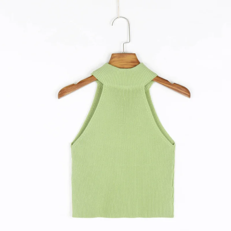 

Summer women's casual solid color high collar sleeveless short knitted vest