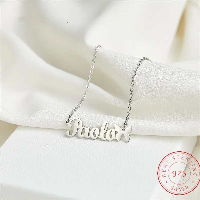 

925 Sterling Silver Name Butterfly Necklace Personalized Letter Choker Necklace Pendant For Women Men Girlfriend Gifts