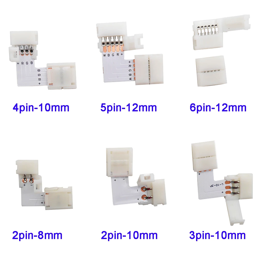 

5set L Shape 2pin 3pin 4pin 5pin 6pin LED Connector For connecting corner right angle 5050 RGB RGBW 3528 ws2812 LED Strip