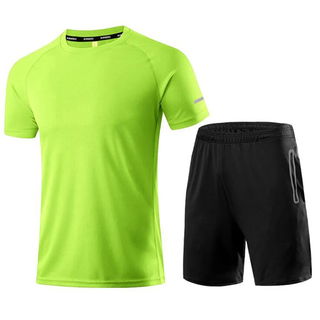 Мужские быстросохнущие светоотражающие шорты для фитнеса с короткими рукавами