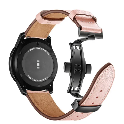 Италия Кожаный ремешок для samsung gear s3 galaxy watch 46 мм 22 мм браслет huawei watch gt ремешок Бабочка Пряжка 46 - Цвет ремешка: Black buckle pink