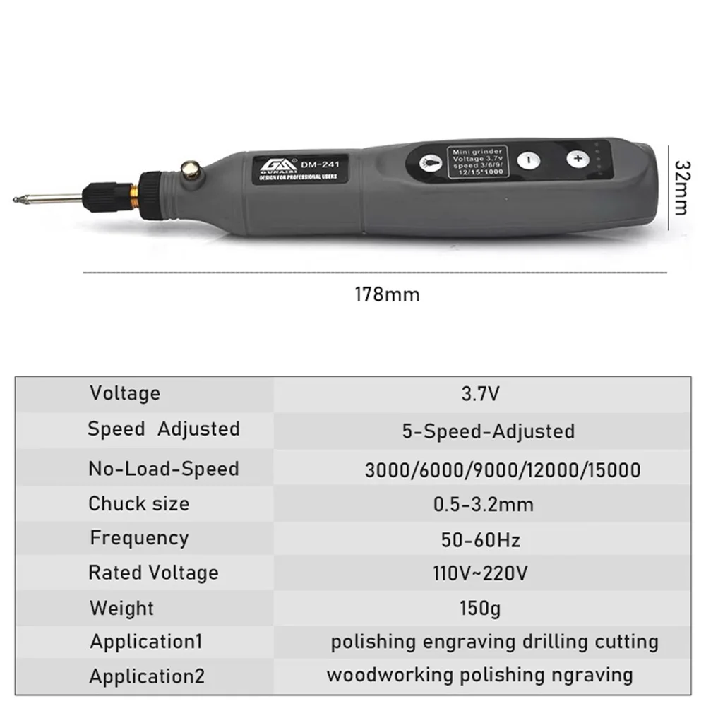 

Mini Wireless Drill Electric Carving Pen Set Variable 5-Speed Cordless Rotary Tool 3.7V USB LED Grinding Polishing Cutting