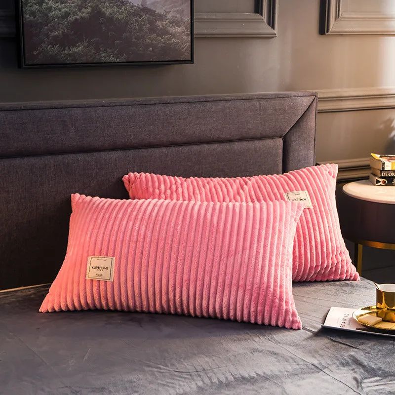 

2pc Sleep Pillowcase winter velvet 48*74cm yellow stripe pillow cover 100% polyester soft warm grey pillow case cover no pillow