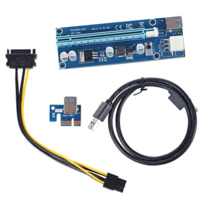 PPYY-6 PCI-E PCI Express Riser Card 1X to 16X USB 3 0 удлинитель графическая карта адаптер Molex 6Pin на SATA