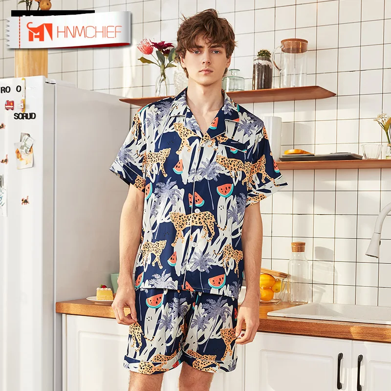 Пижама HNMCHIEF Мужская шелковая одежда для сна в современном стиле мягкая уютная