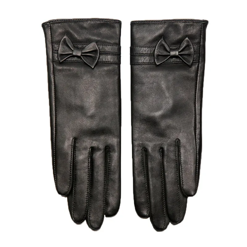 

Женские Классические перчатки из натуральной кожи, черные перчатки из овчины с бантом-бабочкой, теплые женские перчатки для вождения, DQ6102