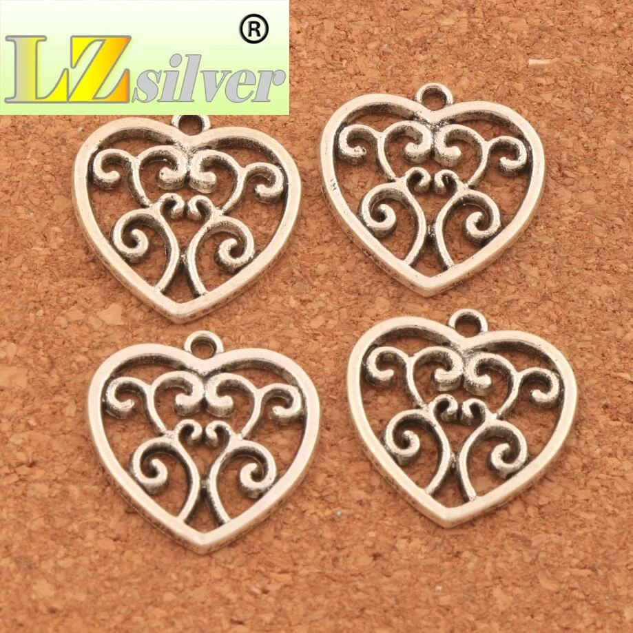 Filigree Open Swirl Heart Charm Beads 100PCS Zinc Alloy Pendants Alloy   Jewelry DIY 21.2x22.4mm L1494