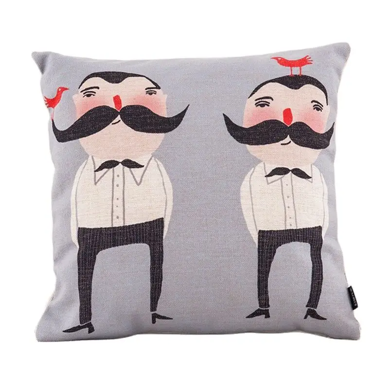 Наволочка для подушки с изображением усов и бороды черно-белая дома декоративная