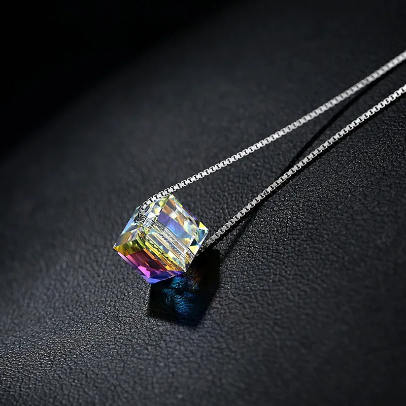 Женское Ожерелье с квадратным кристаллом корейский кулон на цепочке до ключицы