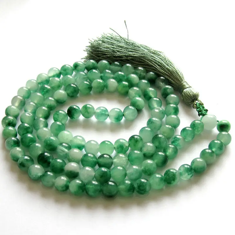 

8mm Green Gemstone Tibet Buddhist 108 Prayer Beads Mala Necklace