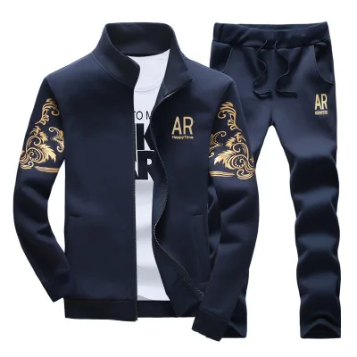 

2020 Autumn Tracksuit Men New Sportswear Fashion Mens Set 2 Pieces Zipper Hooded Sweatshirt +Sweatpant Moleton Masculino Sets