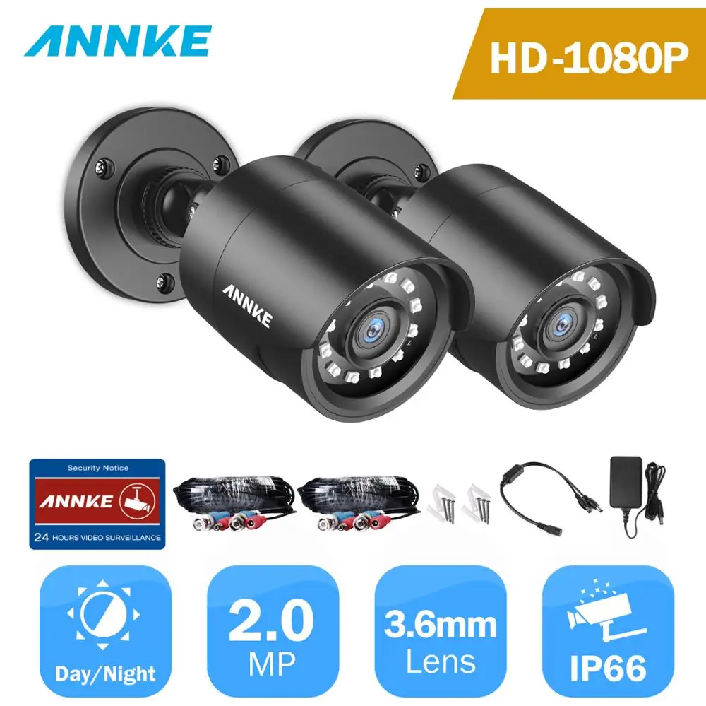 ANNKE 2 шт 1080P камера наблюдения s 2MP IP66 Водонепроницаемая Для дома и улицы комплект для камеры видеонаблюдения 30 м ночного видения с Умной инфракрасная камера
