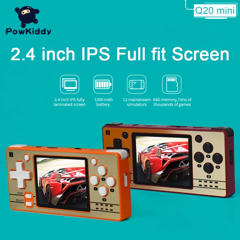 

POWKIDDY Q20 Mini Handheld Game Console Open Source 2.4 Inch OCA Full Fit IPS Screen 64GB Retro PS1 New Game Players Kid's Gift