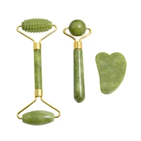 3pcs natural jade roller gua sha scraper massage ball set face massager and stone facial roller beauty skin care tools face lift