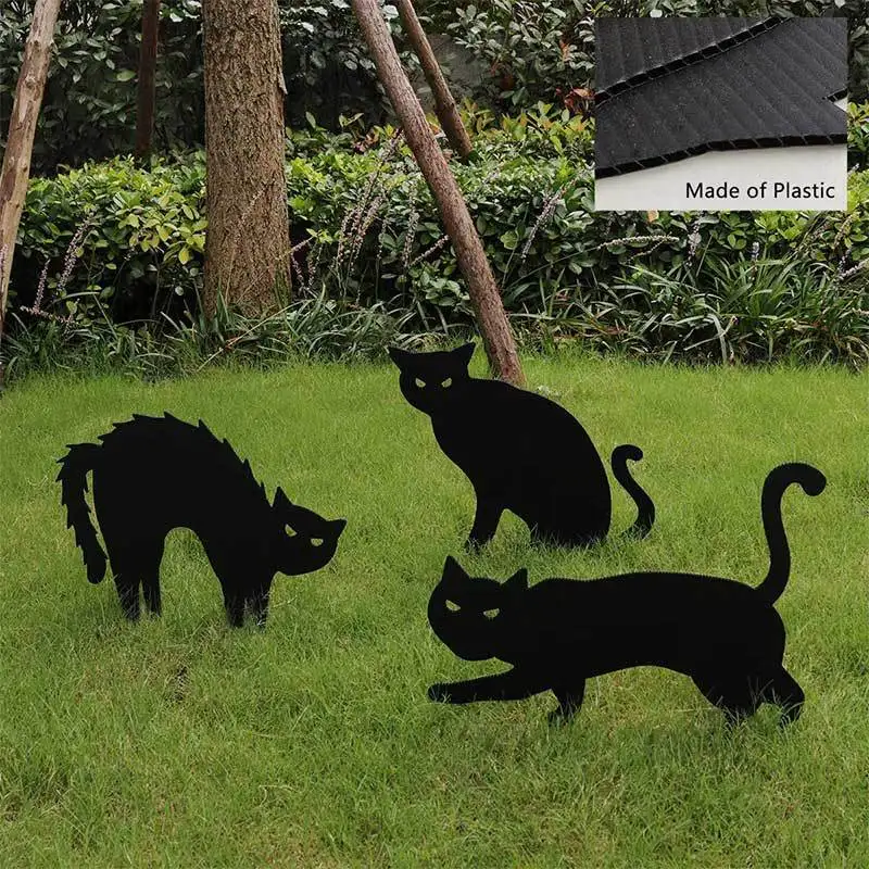 

2022 Home Garden Decoration Halloween Decorations Insert Simulation Black Cat Silhouette Yard Christmas Garden Decoration