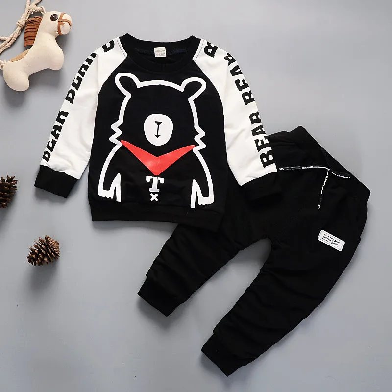 Cartoon Bear Kids Boys Sweatshirt Sweatpants Long Sleeve Clothes Sets Patchwork Fashionable Children's Wear Spring Autumn Outfit | Детская
