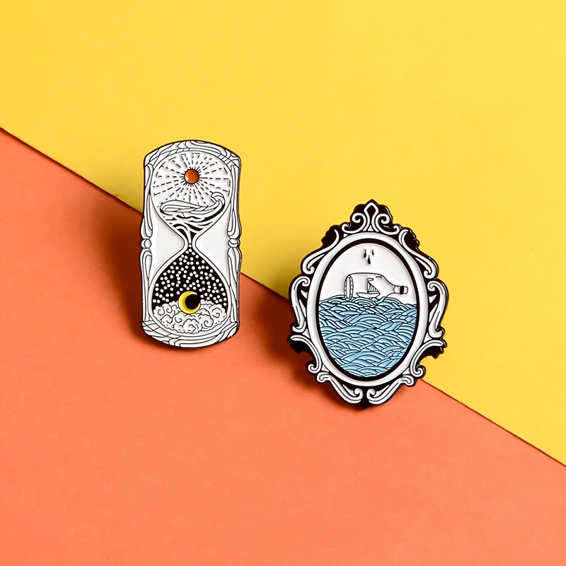 Песочные часы для дня и ночи эмалированная булавка морское зеркало одинокое