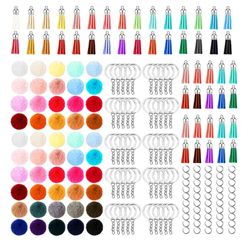 50-piece Set Pom Keychain Fluffy Faux Fur Pompoms with Tassels and Keyrings for Bag Charm Accessories | Украшения и аксессуары