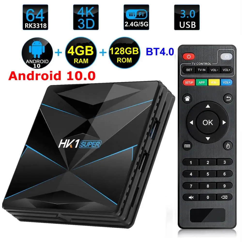 ТВ приставка HK1 Super Android 10 Rockchip RK3318 4 Гб ОЗУ 128 ПЗУ USB 3 0 2 ГГц/телефон двойной Wi Fi BT4.0 HDR
