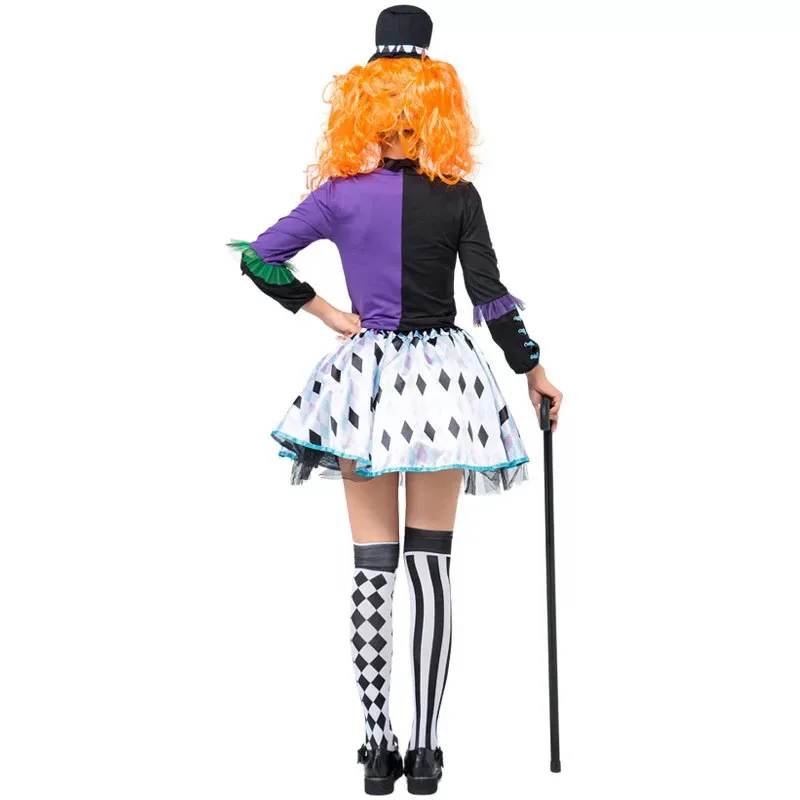 Для взрослых женщин Хэллоуин Mad Hatter Алиса клоун цирк костюм Необычные Cos короткое платье-пачка шуточная одежда для подростков горячие девушки