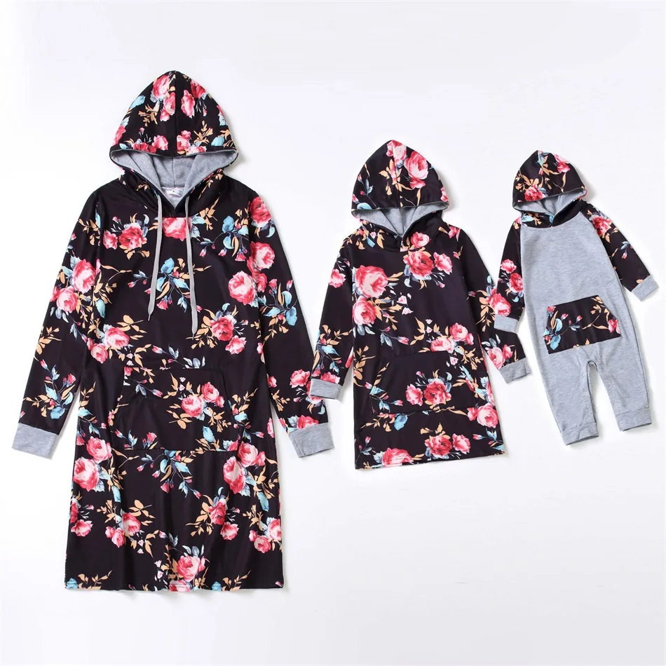 

Flower Hoodies Mother Daughter Matching Sweaters Dresses Family Set Autumn Mom Baby Mommy and Me Clothes Women Girls Sweatshirts