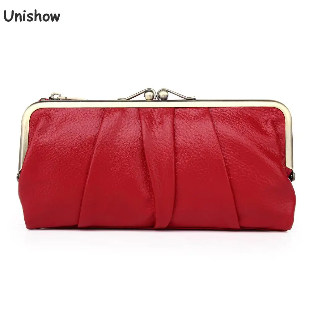 Женский Длинный кошелек Unishow из натуральной кожи клатч воловьей с зажимом
