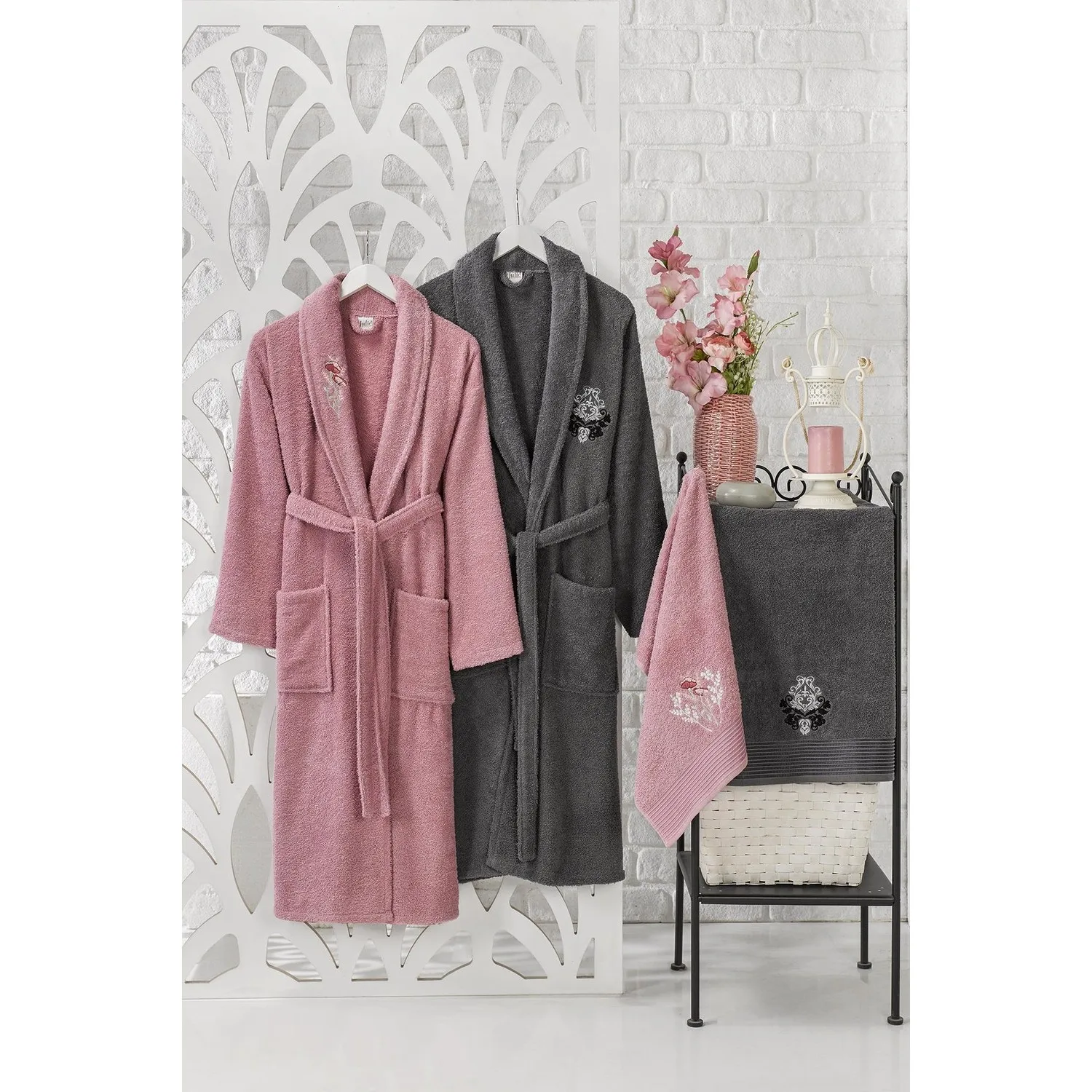 Men Women Bathrobe Set Couple Family Set Robe Warm Soft Cotton Winter 2021 Embroidered Bathrobe Face Towel