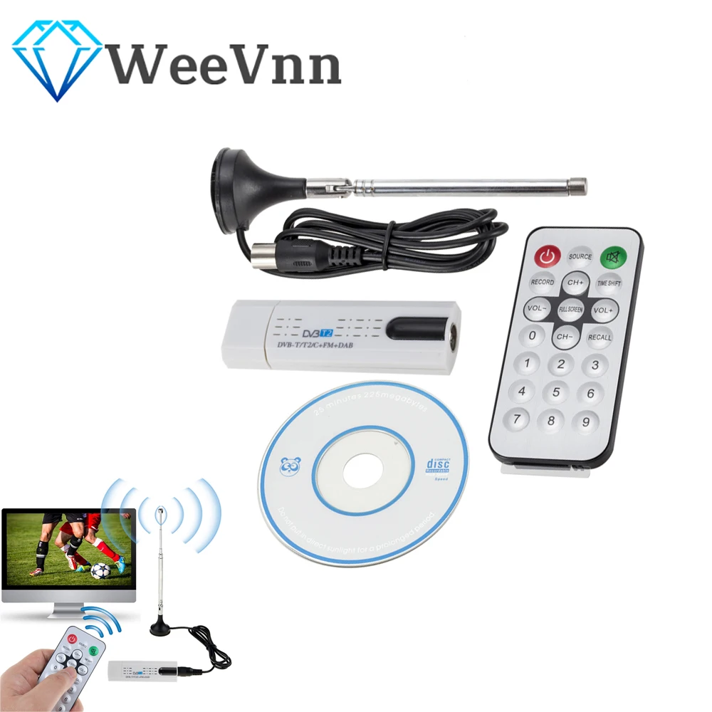 WeeVnn Digital DVB T2 USB TV Stick Tuner with Antenna Remote Control USB2.0 HDTV Receiver for DVB-T2 DVB-C FM DAB Dvb-t2 Usb