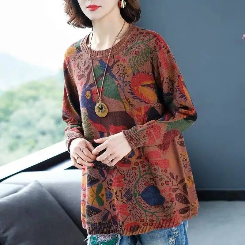 

Printed T-shirt women's autumn big fat mm loose Pullover