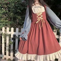 japanese lolita style women princess dress 80 90s clothes vintage patchwork cute kawaii ruffles christmas dress