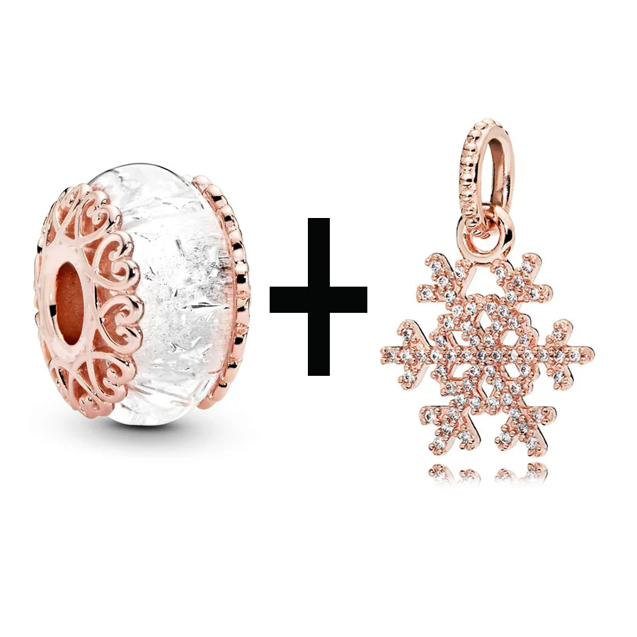 

Buipoey Fashion Bow Beaded Snowflake Pendant Rose Gold Dangle Charm Fit Diy Bracelets & Necklace Fine Women Jewelry Accessories