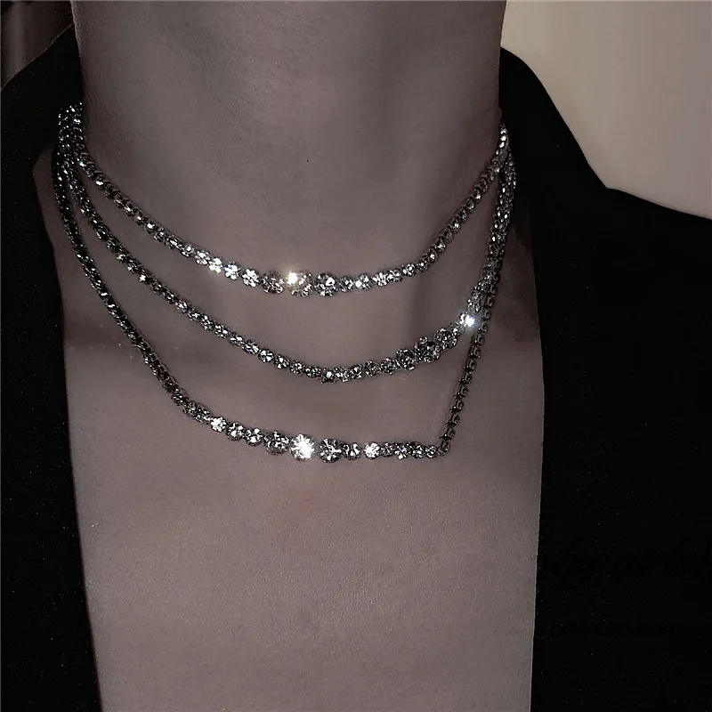 

Multi-layer Rhinestone Stacked Necklace Female Clavicle Chain Light Luxury Niche Design Sense Necklace Sexy New 2021