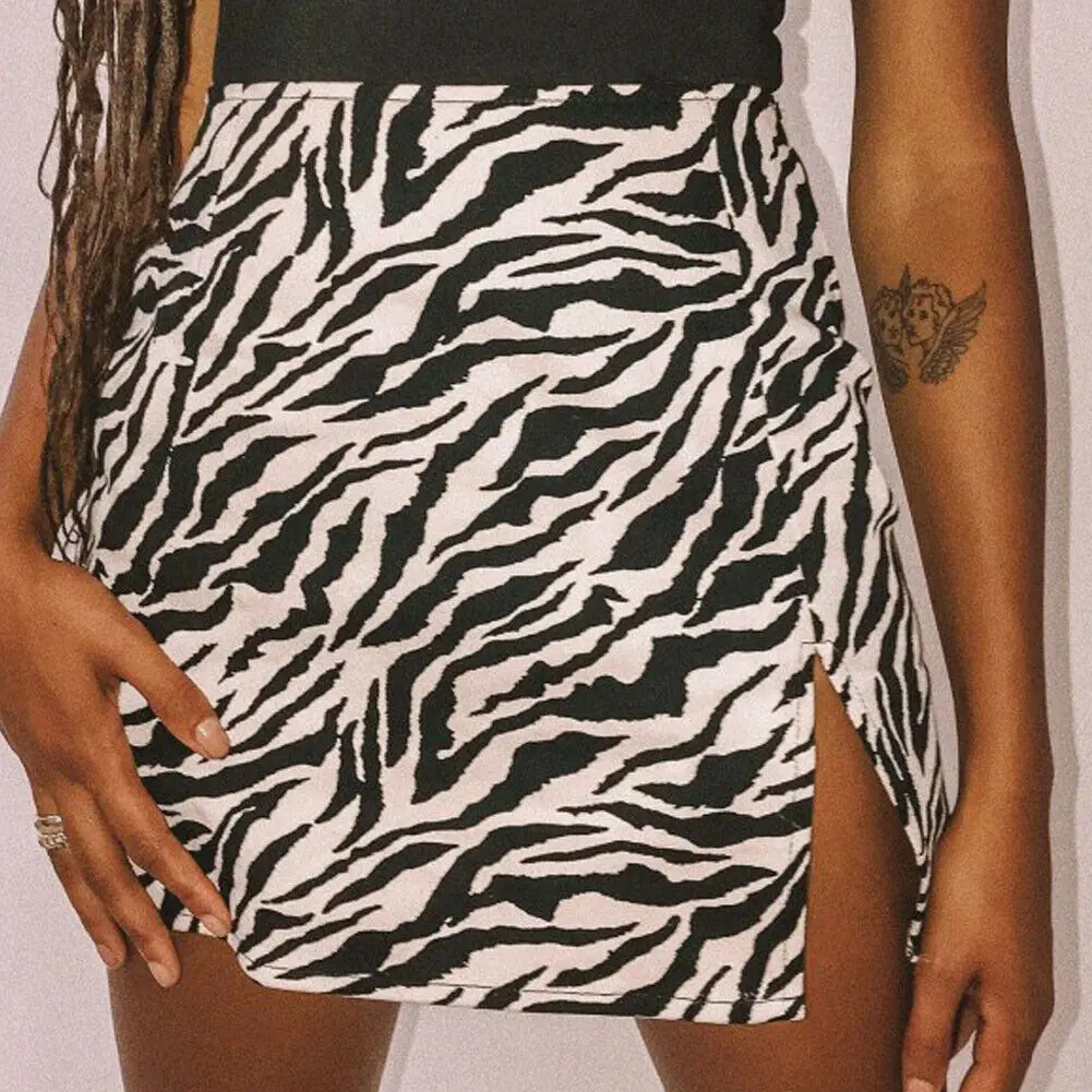 

Women Mini Skirt High Waist Leopard Zebra Print Party Clubwear Casual Short Cocktail Clothing Elegant Straight Soft Skirts