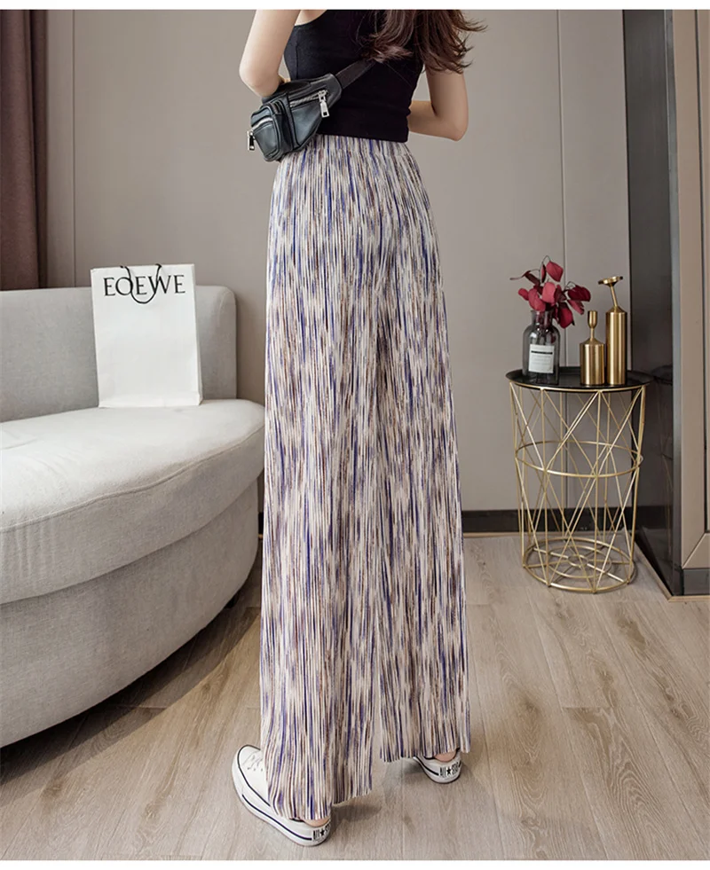 

Qooth Retro Chiffon Pleated Wide-Leg Pants Ink Dyed Women's Summer Thin Loose Drape Pants Casual Straight High Waist Pants QT608