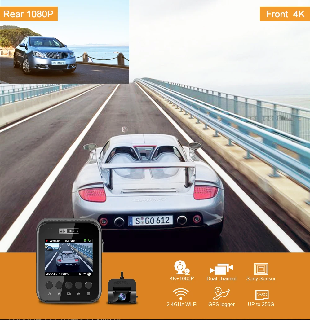 $92.04 Dash Cam 4K WiFi GPS Front and Rear View Camera Car DVR Automatic Recorder 3840*2160P 30FPS Nigth Vision 24H Parking Monitor